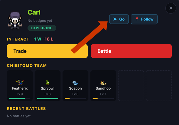 Another player's profile with the Go button highlighted