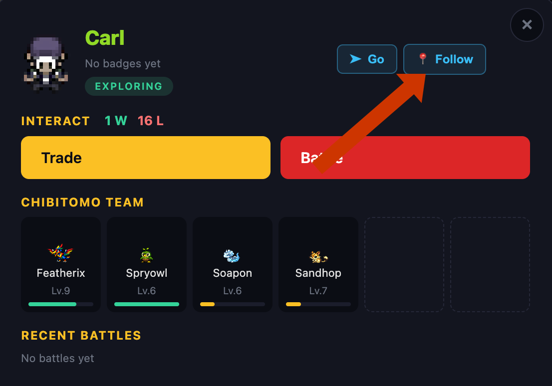 Another player's profile with the Follow button highlighted